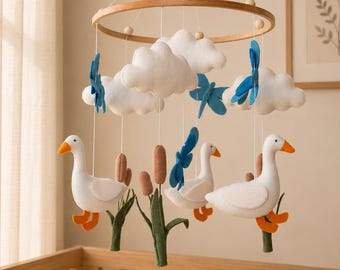 Goose Baby Mobile, Nature Inspired Nursery Decor, Dragonfly Crib Mobile