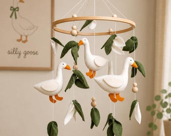 Goose Baby Mobile Silly Nursery Felt Leaves Crib Decor Baby Shower Gift