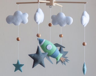 Rocket baby mobile, Baby crib mobile, Nursery mobile, Space Baby Mobile, Baby mobile neutral,Spaceship mobile, Navy baby mobile, Mobile Felt