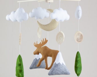 Woodland mobile, Moose mobile, Forest mobile, Baby mobile moose, Mobile Nursery, Mobile Felt, Mountain mobile, Cot mobile