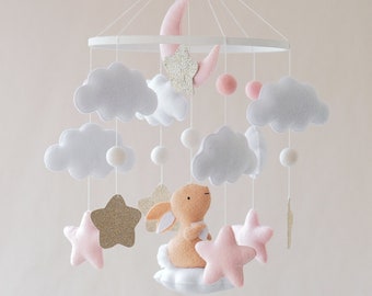 Rabbit baby mobile, Baby crib mobile, Baby mobile neutral, Nursery mobile, Baby mobile girl, Felt mobile, Mobile baby,Crib mobile,Cot mobile