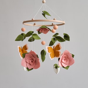 Baby Mobile with Butterflies, Leaves and Flowers – Crib Mobile for Girl, Floral Nursery Mobile, Woodland Nursery Decor, Baby Shower Gift