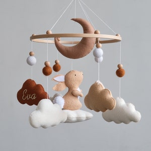 Cloud babymobiel, mobiel konijntje wieg, mobiel babybedje, boho-inrichting kinderkamer, wieg mobiel, minimalistische kinderdagverblijf mobiel, vilten baby mobiel
