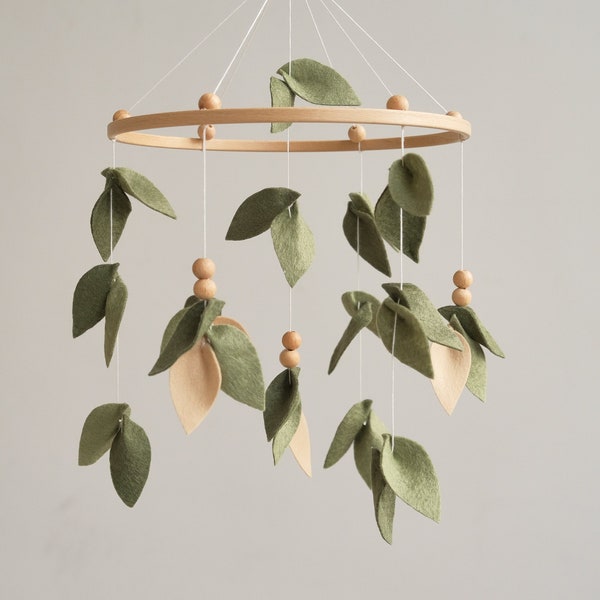 Forest crib mobile, Leaf baby mobile, Minimalist baby crib mobile, Green floral nursery mobile, Hanging mobile, Baby shower gift