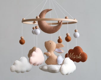 Terracotta baby mobile, Cloud mobile, Baby crib mobile, Bunny nursery mobile, Crib mobile,  Boho nursery decor, Felt mobile, Gift newborn