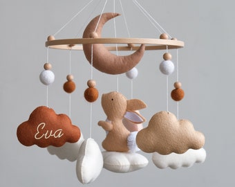 Mobile pour bébé, mobile pour berceau, mobile nuage, mobile pour chambre de bébé lapin, mobile pour bébé neutre, déco chambre d'enfant bohème, mobile en feutre, cadeau de baby shower