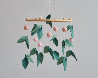 Floral baby mobile girl, Leaf crib mobile, Green floral nursery mobile, Hanging mobile, Boho baby mobile, Green mobile, Baby shower gift