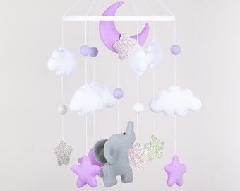 Baby elephant mobile, Elephant mobile, Personalization mobile, Girl mobile, Mobile Nursery, Mobile Felt, Cot mobile, Animal mobile