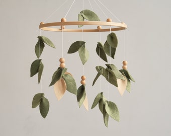 Forest crib mobile, Leaf baby mobile, Minimalist baby crib mobile, Green floral nursery mobile, Hanging mobile, Baby shower gift