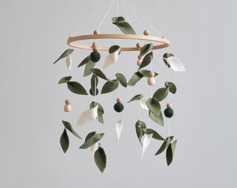Woodland Felt Baby Mobile: Green Leaf Nursery Decor