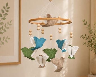 Colorful Bird Baby Mobile, Botanical Nursery Decor, Neutral Crib Mobile
