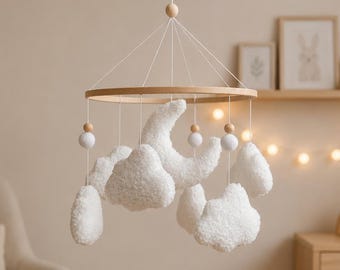 Boucle Cloud Baby Mobile Neutral Boho Nursery Crib Decor