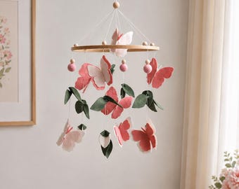 Butterfly Baby Mobile Pink Nursery Decor Felt Crib Gift for Newborn