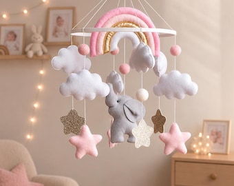 Elefant Baby Mobile Mädchen Kinderzimmer Safari Krippe Dekor Neutral Filz Mobile