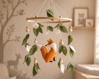 Fox Baby Mobile Neutral Woodland Nursery Forest Crib Decor