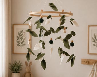 Green Baby Mobile Nature Nursery Decor Botanical Crib Gift Newborn