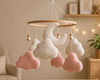 Boucle Cloud Baby Mobile Girl Nursery Decor Baby Shower Gift