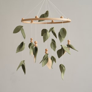 Forest crib mobile, Leaf baby mobile, Minimalist baby crib mobile, Green floral nursery mobile, Hanging mobile, Baby shower gift 画像 4