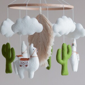 Baby mobile neutral, Boho nursery, Baby crib mobile, Llama Cactus mobile, Baby mobile, Boho mobile, Macrame mobile, Felt mobile image 2