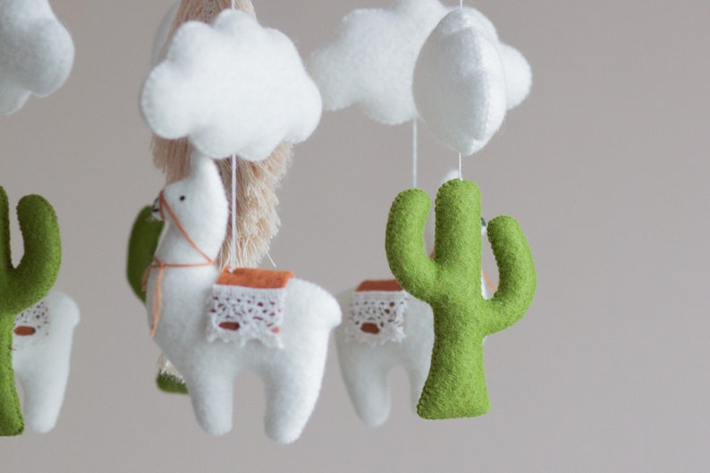 Baby mobile neutral, Boho nursery, Baby crib mobile, Llama Cactus mobile, Baby mobile, Boho mobile, Macrame mobile, Felt mobile image 4