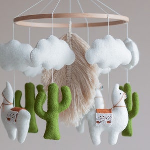 Baby mobile neutral, Boho nursery, Baby crib mobile, Llama Cactus mobile, Baby mobile, Boho mobile, Macrame mobile, Felt mobile image 1