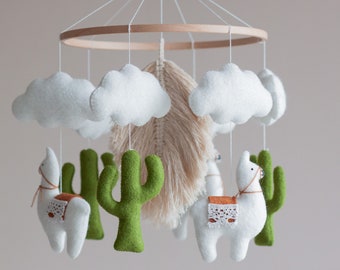 Bébé mobile neutre, Crèche boho, Lit bébé mobile, Llama Cactus mobile, Bébé mobile, Boho mobile, Macramé mobile, Felt mobile