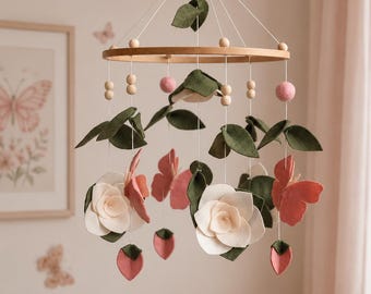 Butterfly Baby Mobile Felt Nursery Decor Crib Hanging Pink Girl Shower Gift