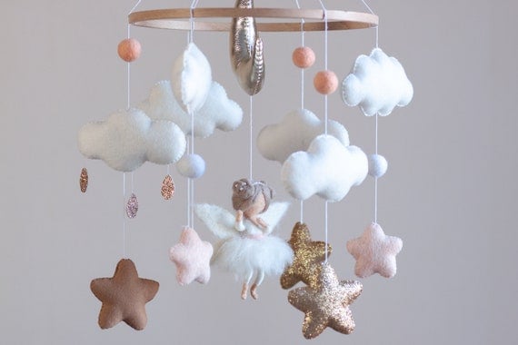 Nursery baby mobile, Fairy mobile, Girls mobile, Wool Fairy, Wool mobile, Felt baby mobile, Mobile Nursery, Mobile Felt