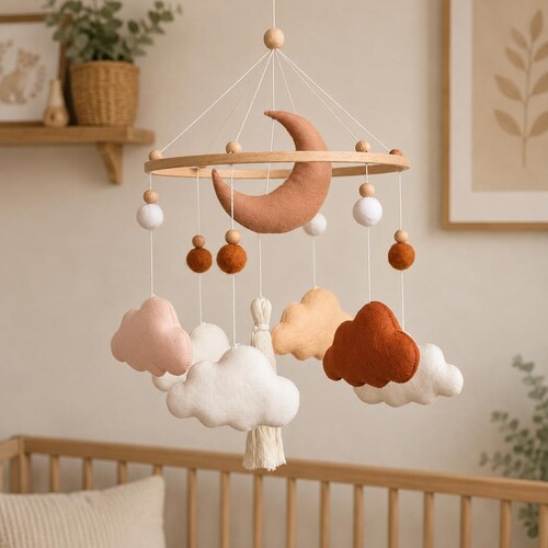 Baby Mobile Cloud Nursery Decor Neutral Boho Crib Gift for Newborn