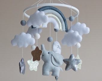 Neutral baby mobile, Baby crib mobile, Elephant mobile,  Girl mobile, Boy mobile, Nursery mobile, Mobile baby, Cot mobile