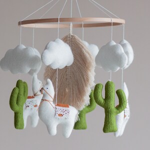 Baby mobile neutral, Boho nursery, Baby crib mobile, Llama Cactus mobile, Baby mobile, Boho mobile, Macrame mobile, Felt mobile image 5