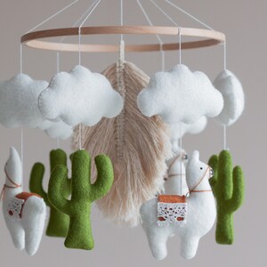 Baby mobile neutral, Boho nursery, Baby crib mobile, Llama Cactus mobile, Baby mobile, Boho mobile, Macrame mobile, Felt mobile Mobile on phote