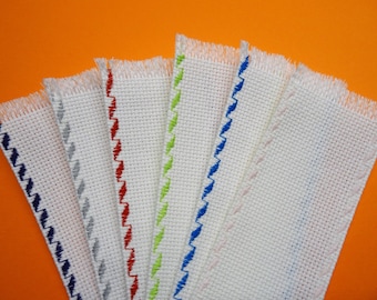 6 Blank Cross Stitch Bookmarks – White 14 Count Aida – Wide Diagonal Pattern – Scalloped Stitching Blanks – DIY Bookmark Set