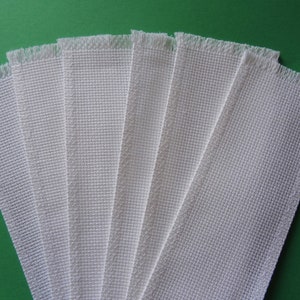 C36-WHX2 - 6 Blank White 14 count Cross Stitch Aida Bookmarks with Lace pattern