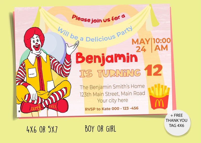 Mcdonalds Invitation Mcdonald S Birthday Invitations Etsy