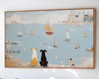Dogs Watching Sailboats - Printed Wall Art