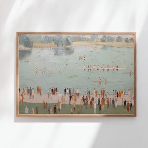 沿岸レガッタ観客の壁画 – 印象派のボート漕ぎ風景画（デジタルダウンロード）