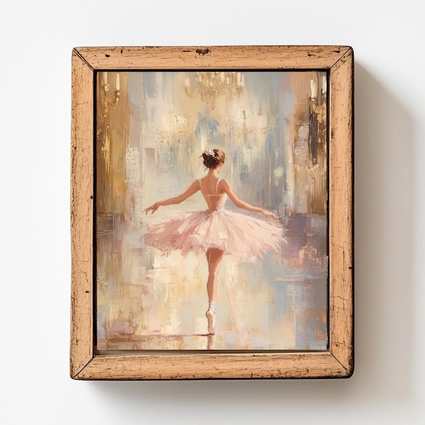 Lámina artística vintage de bailarina: elegante decoración de ballet en rosa (descarga digital)