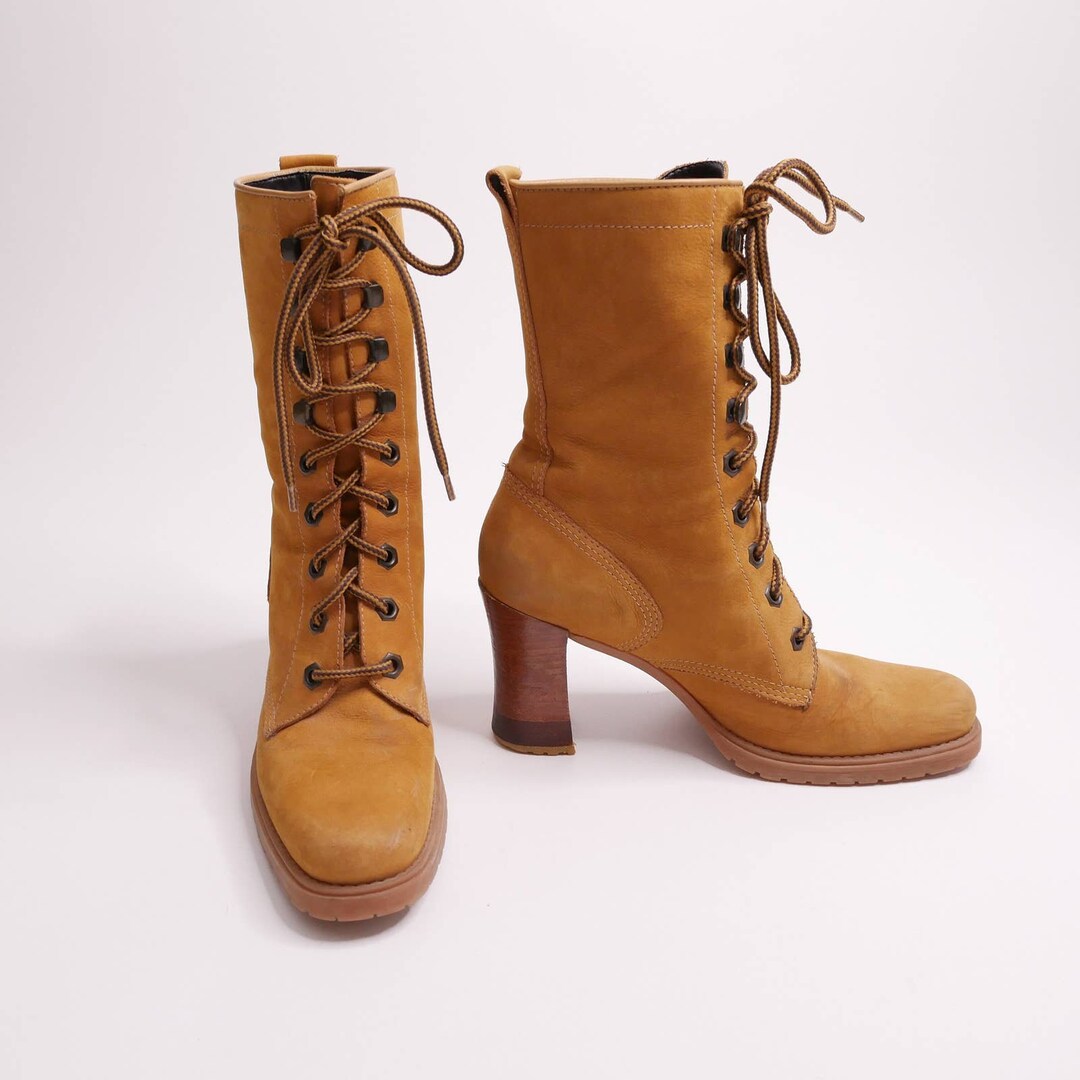 High Heel Work Boots Y2K Vintage Nine West Lace up Lug Sole Etsy