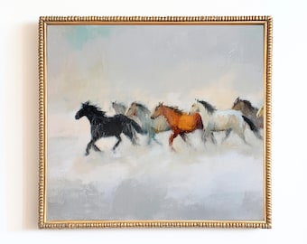走る野生の馬の絵画：素朴な西部の乗馬アート（デジタルダウンロード