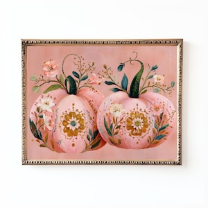 Pink Pumpkin Fall Art Print: Cottagecore Autumn Decor (Digital Download)