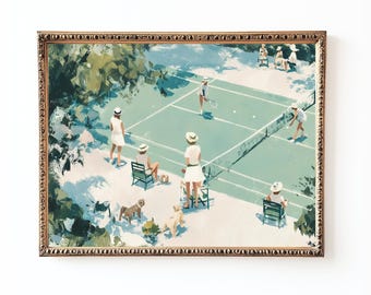Vintage Tennis Match Art Print: Elegant Country Club Scene (Digital Download)