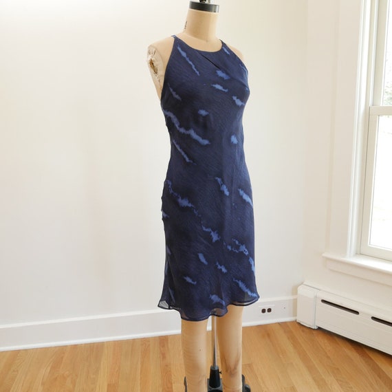 Silk bias cut dress cut-out blue dyed by MANI by … - image 2