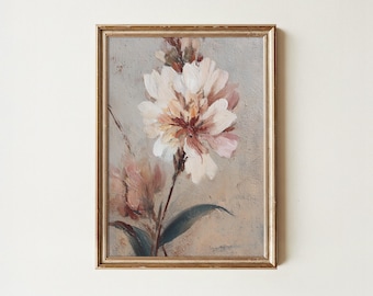 Neutral Floral Art Print | Modern Botanical Wall Decor | Textured Flower Painting | Digital Download