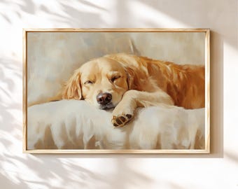 Golden Retriever Painting: Sleeping Dog Portrait, Farmhouse Style (Digital Download)