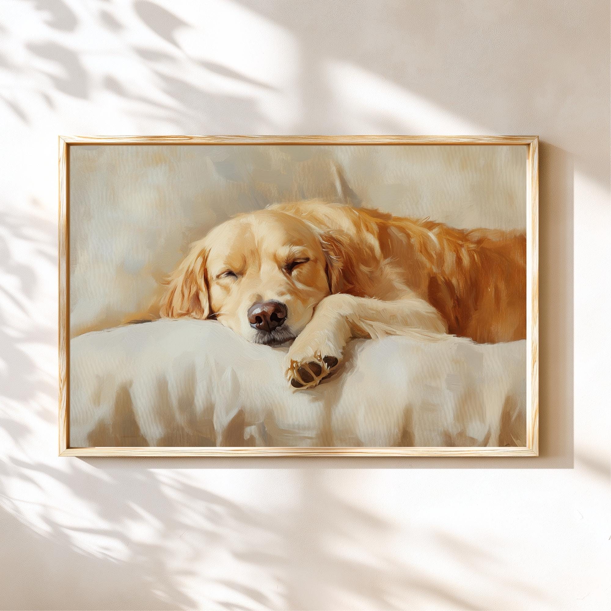 ゴールデンレトリバーの絵画：眠っている犬の肖像画、農家風（デジタル