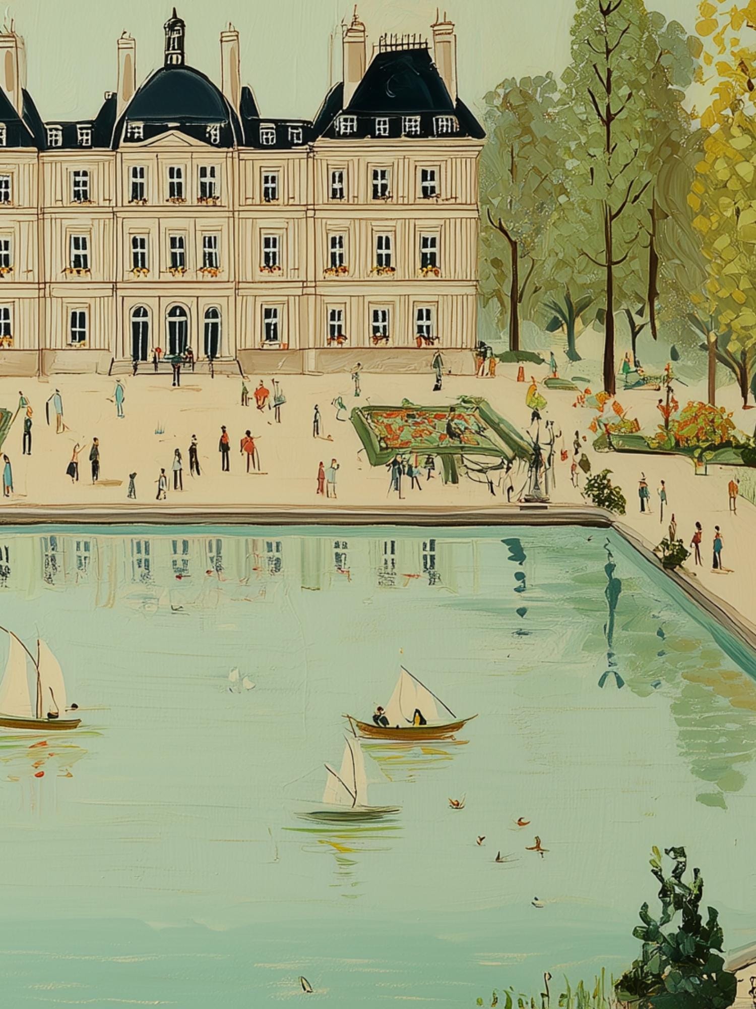 パリの壁画：リュクサンブール公園の春の絵画（デジタルアート