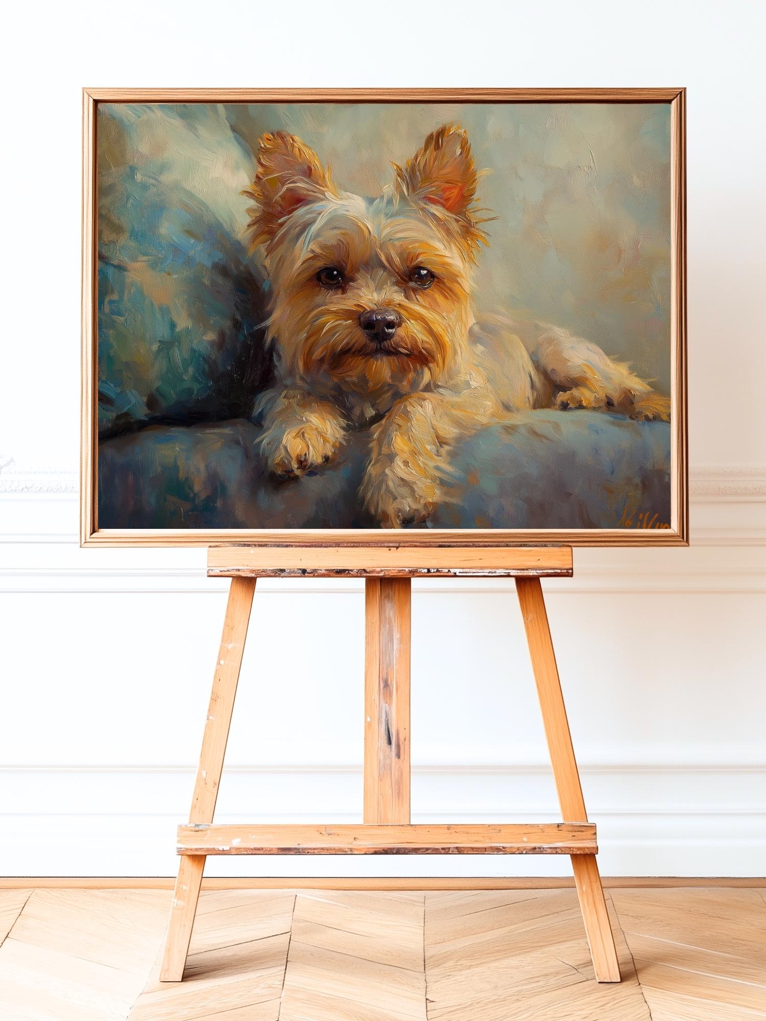 ヴィンテージヨークシャーテリアの絵画：ヨーキー犬の肖像画アート