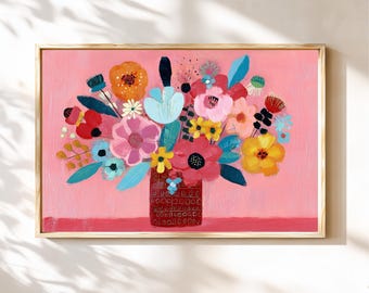 Floral Wall Art: Pink Modern Bouquet Print – Digital Download