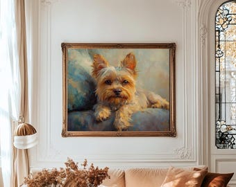 ヴィンテージヨークシャーテリアの絵画：ヨーキー犬の肖像画アート